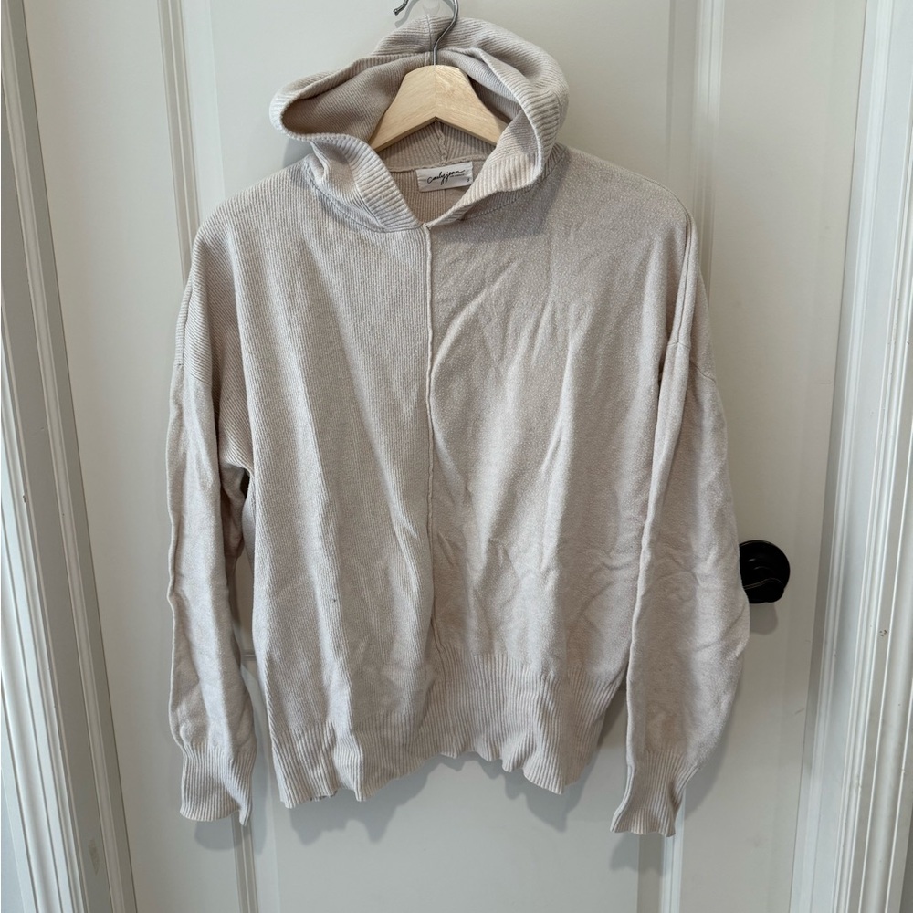Carly Jean Los Angeles Light Beige Hooded Sweater